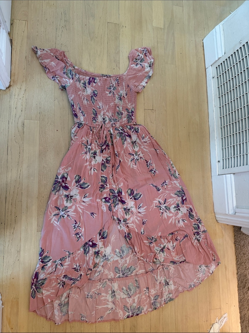Xhilaration Dusty Rose Floral Maxi Dress with Purple Detail